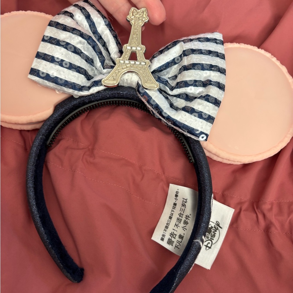 Disney Striped Bow Headband with Eiffel Tower Accent